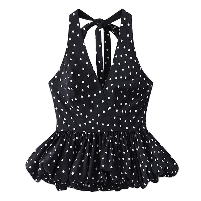 Polka-dot Halter V-neck Top For Women