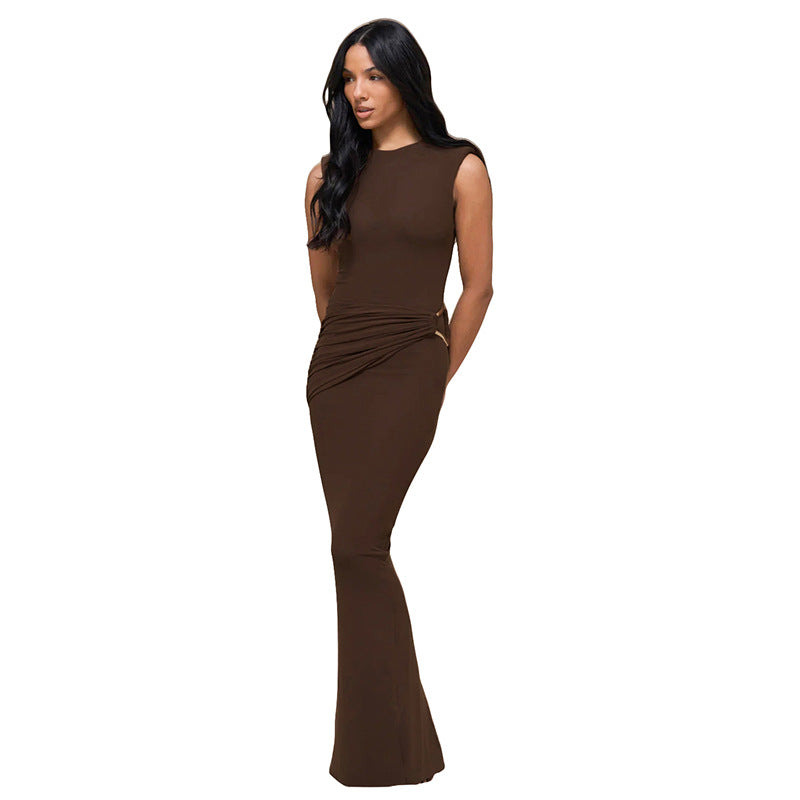 Fastener-free Sleeveless Back-split Bodycon Sheath Dress