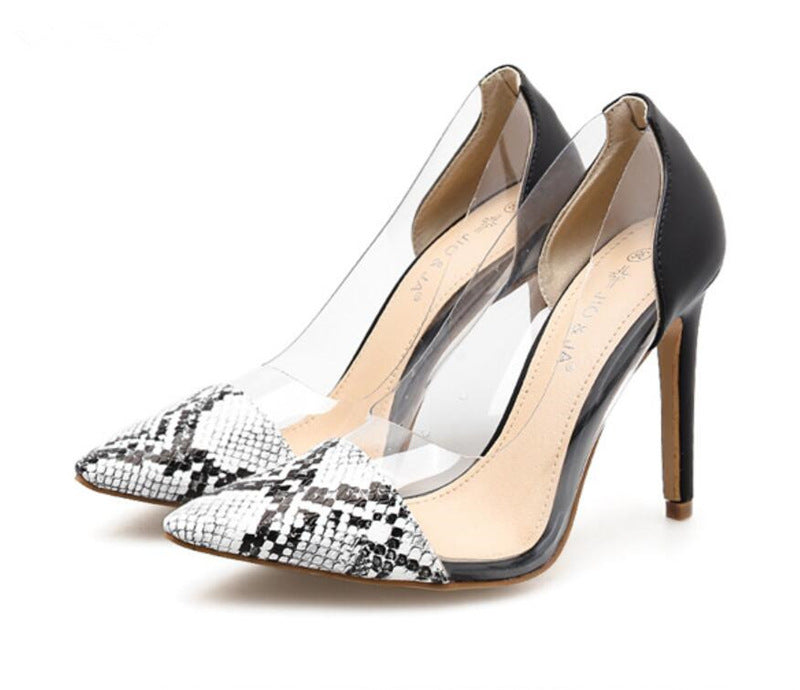 New snake print transparent high-heeled shoes women