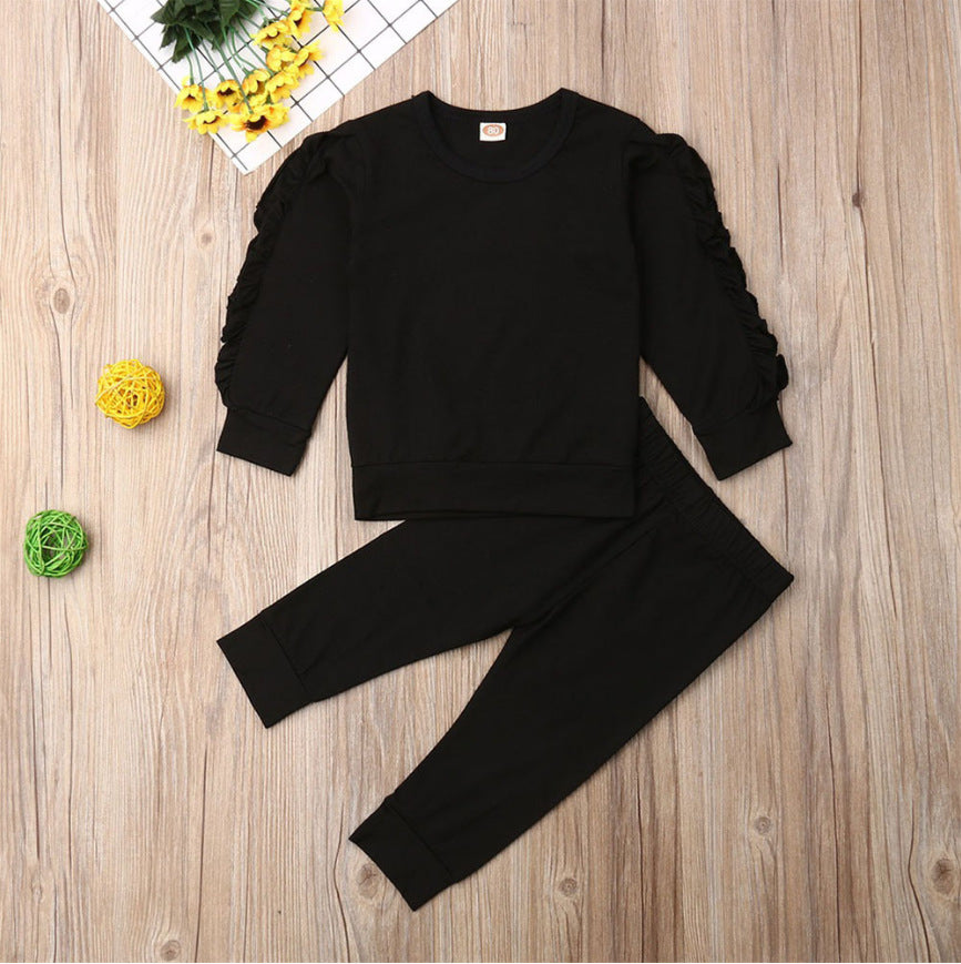 Newborn Baby  Girls Ruffles Jumper Solid Long Sleeve Sweatshirt Tops Pants Infant Kids 2Pcs Outfits Clothes Set Fall Clothes