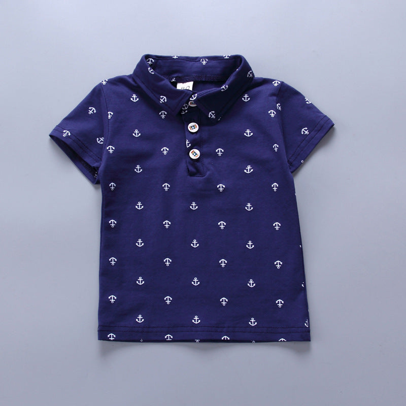 Boys Anchor Print Summer Suit – Korean Style Short Sleeve Shirt & Shorts Set