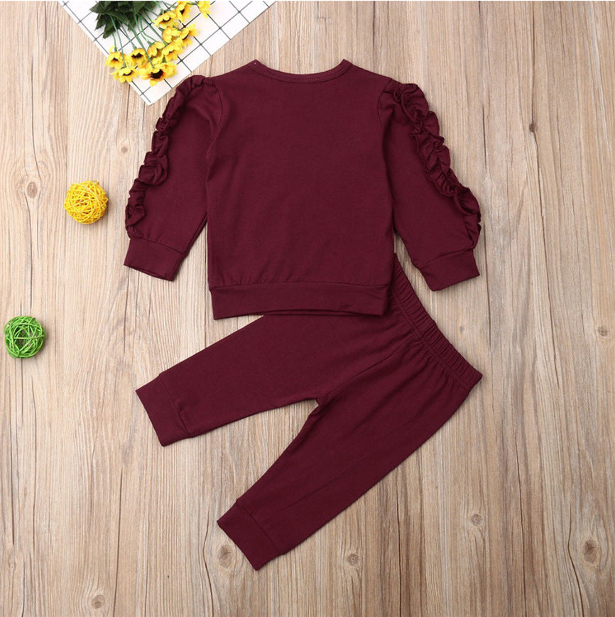 Newborn Baby  Girls Ruffles Jumper Solid Long Sleeve Sweatshirt Tops Pants Infant Kids 2Pcs Outfits Clothes Set Fall Clothes