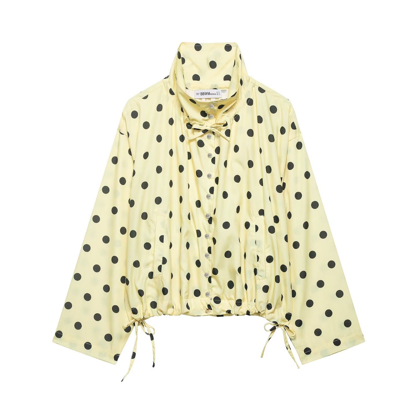 Single-breasted Stand Collar Bow-Tied Polka Dot Coat For Women