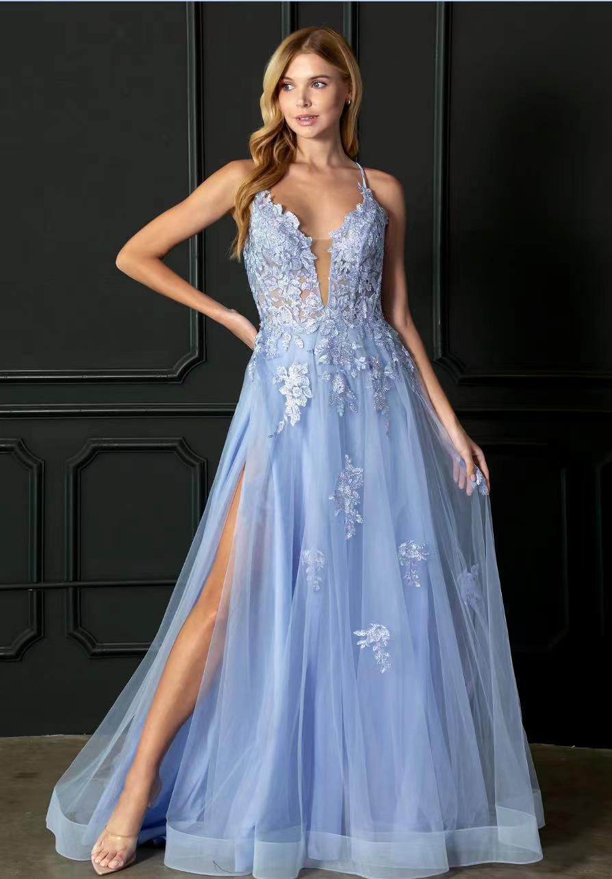 Long luxury prom dress for women with embroidered details