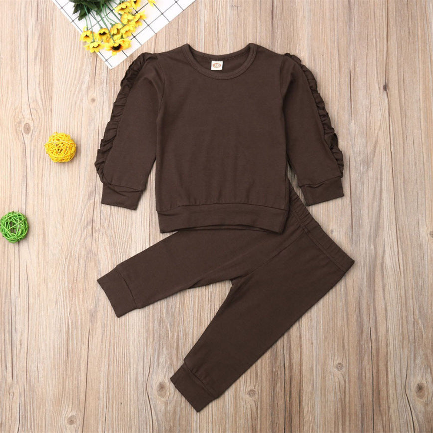 Newborn Baby  Girls Ruffles Jumper Solid Long Sleeve Sweatshirt Tops Pants Infant Kids 2Pcs Outfits Clothes Set Fall Clothes
