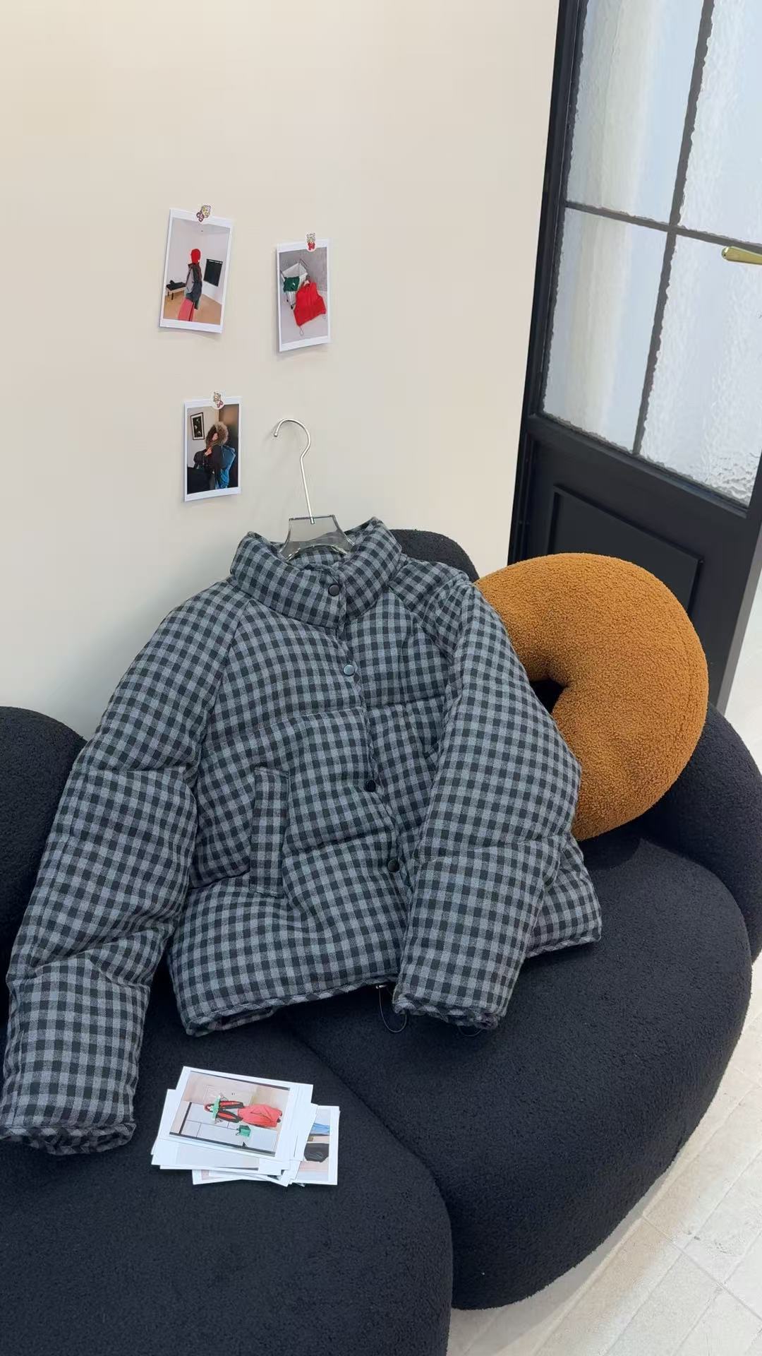 Loose, Cropped Plaid Puffer Jacket For Women