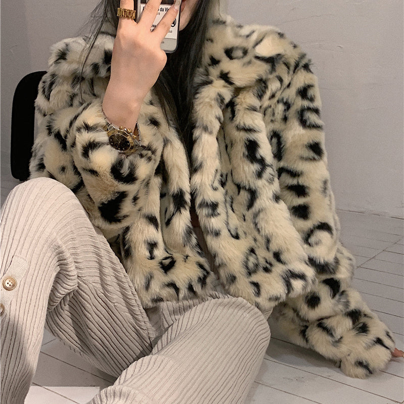 Leopard Print Jacket Women Loose Quilted Lapel Long Sleeves