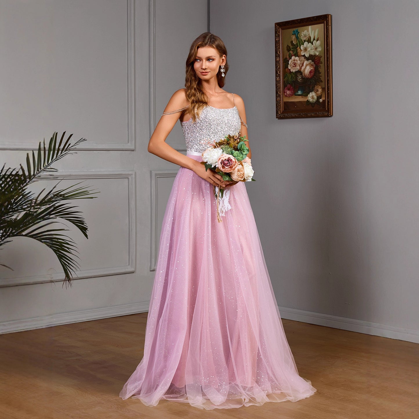 Dazzling Sequin Mesh Wedding Dress Gown