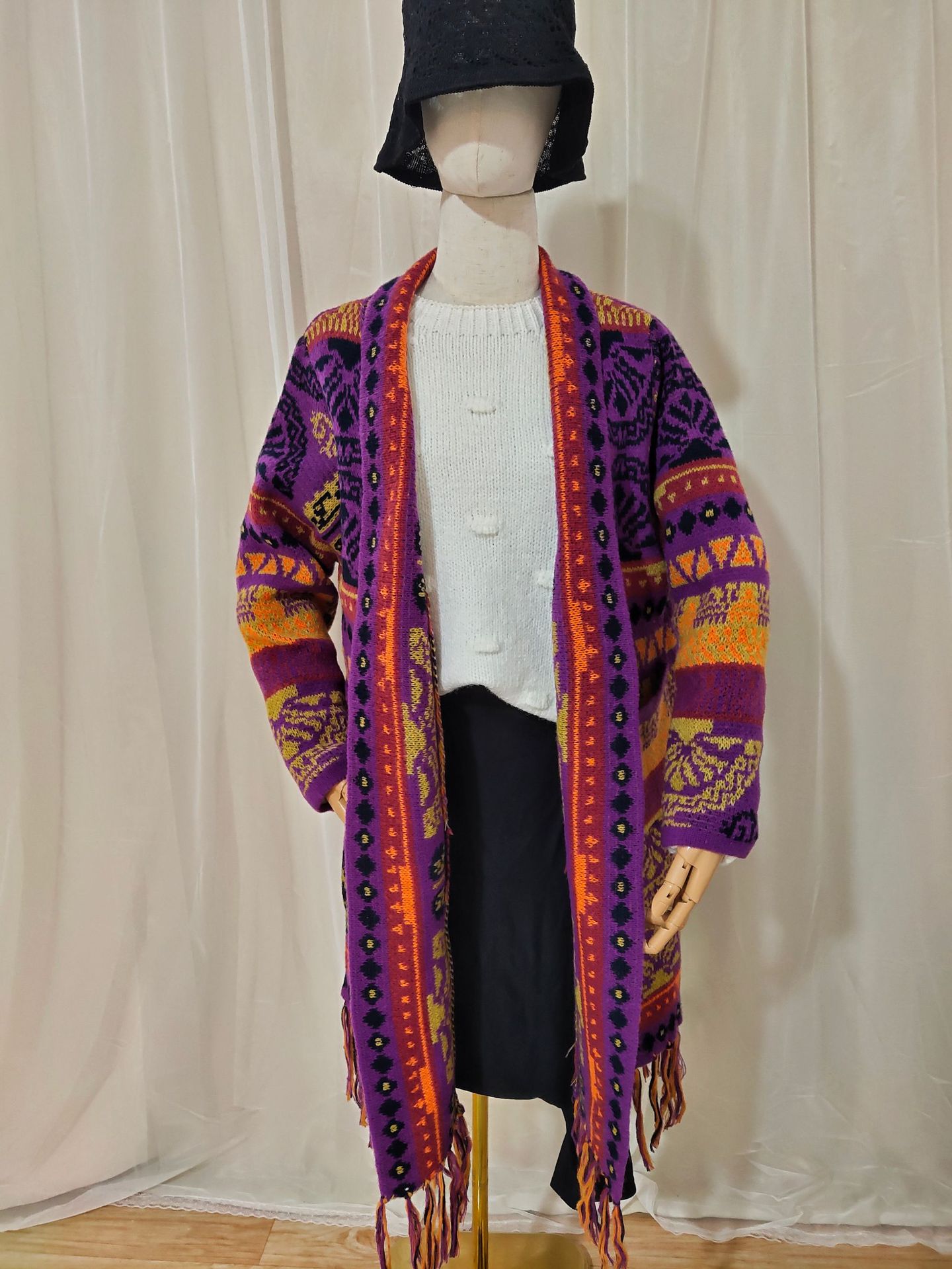 Autumn And Winter European And American Jacquard Retro Ethnic Style Women's Cardigan Version Loose Wool Cardigan