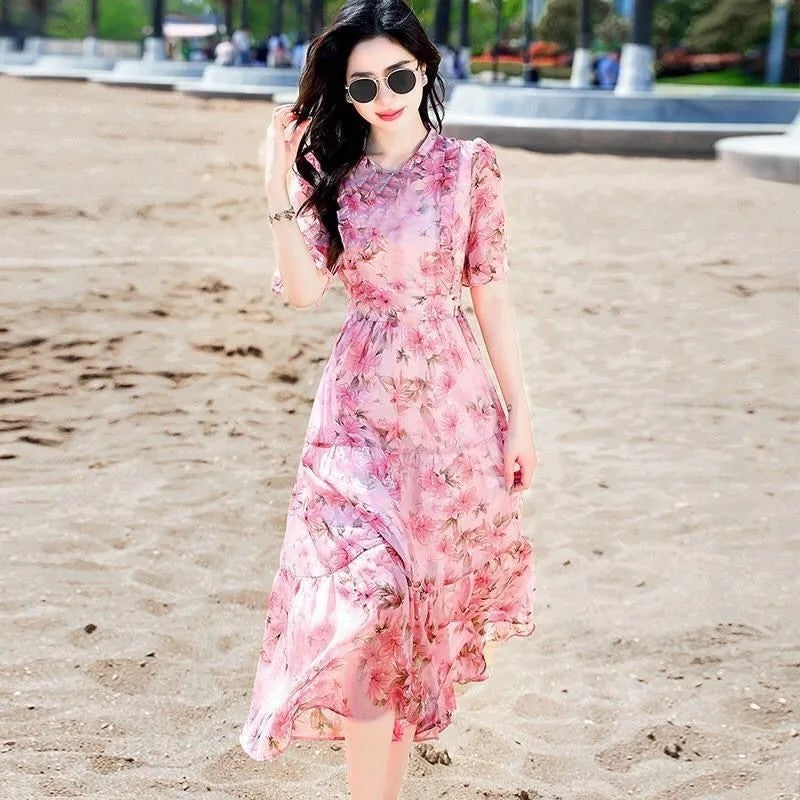 New Niche French-style Midi Printed Dress
