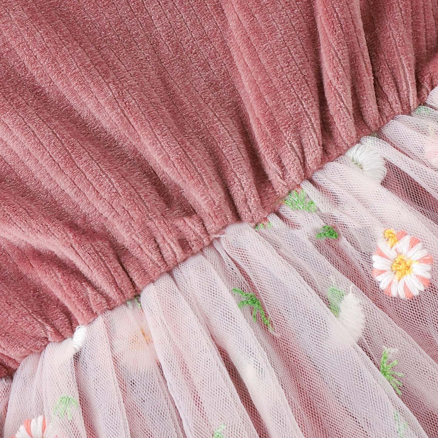 Pit Striped Long-sleeved Stitching Small Daisy Gauze Skirt