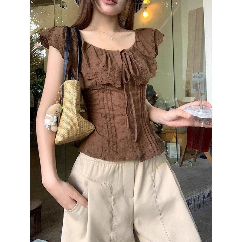 French-style Ruffled-edge Blouse Top For Women