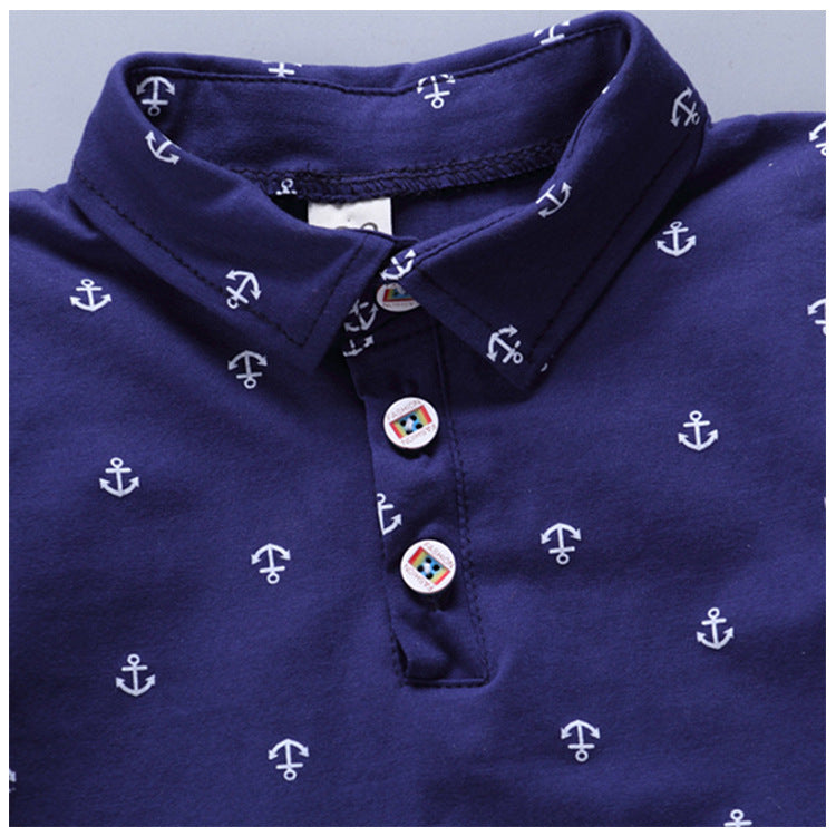 Boys Anchor Print Summer Suit – Korean Style Short Sleeve Shirt & Shorts Set