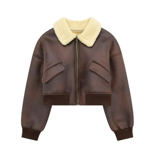 Thickened New Lapel Double-sided Pilot American Jacket Short Coat For Women