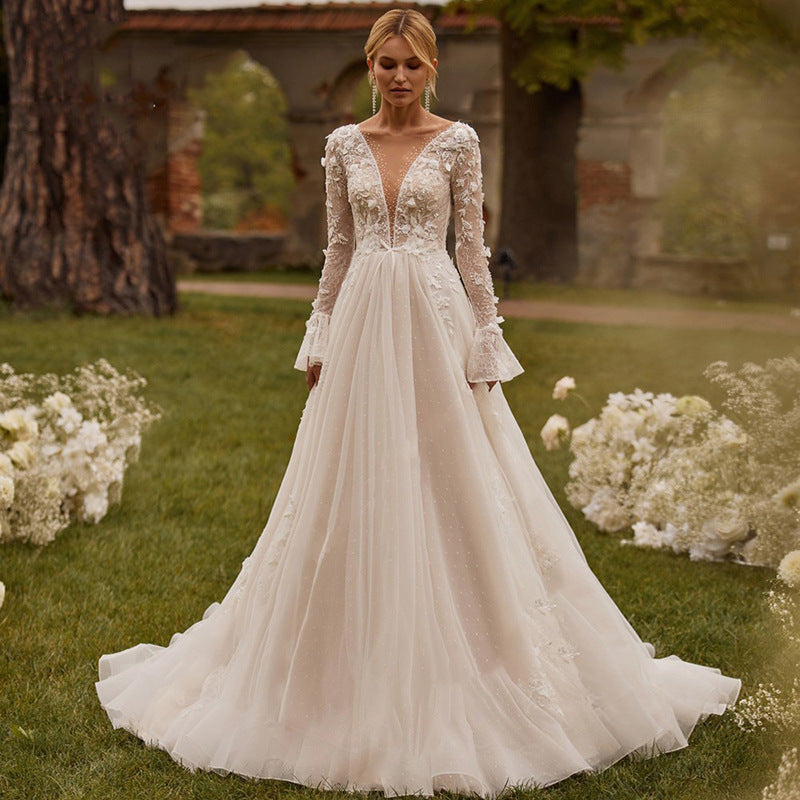 Elegant white embroidered wedding dress for women