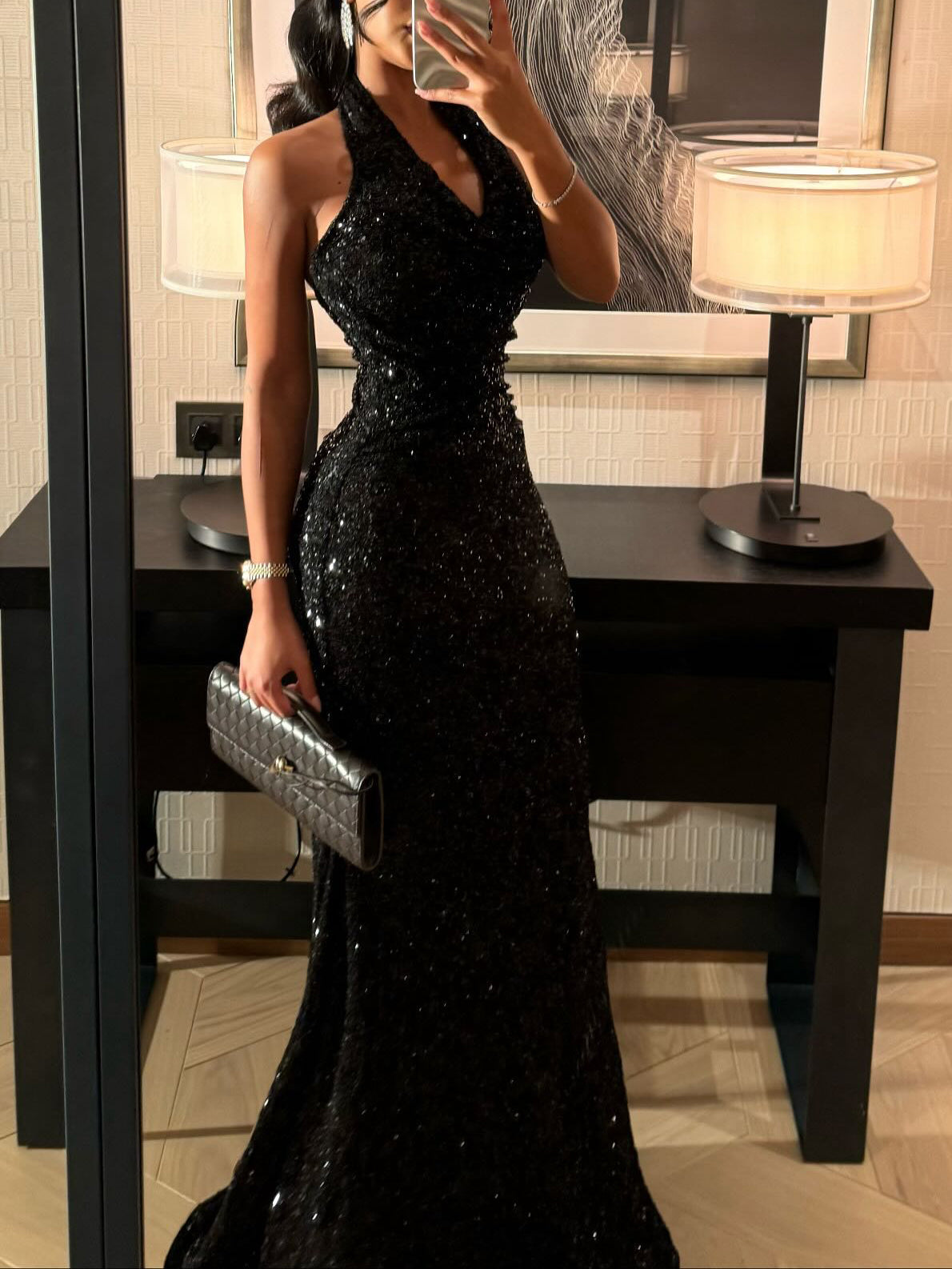 Elegant black mermaid dress with full sparkle detail