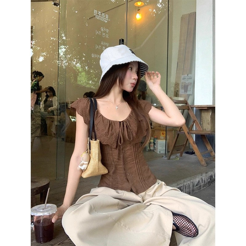 French-style Ruffled-edge Blouse Top For Women