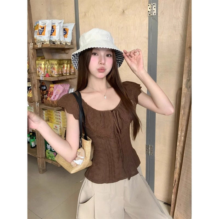 French-style Ruffled-edge Blouse Top For Women
