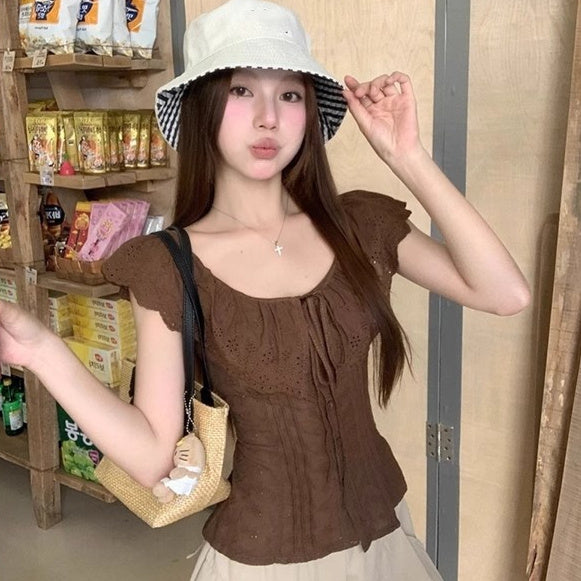 French-style Ruffled-edge Blouse Top For Women