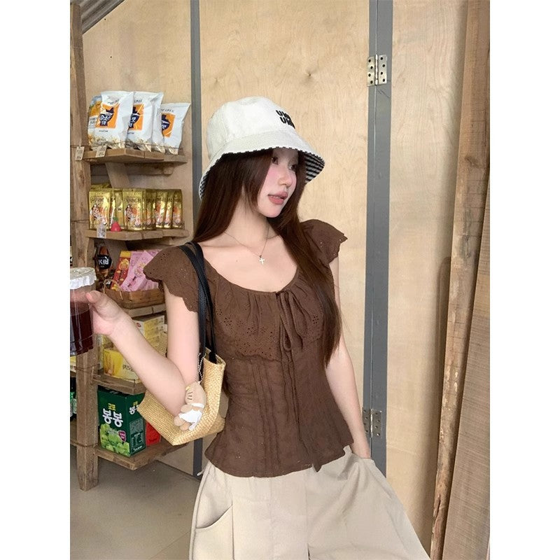 French-style Ruffled-edge Blouse Top For Women