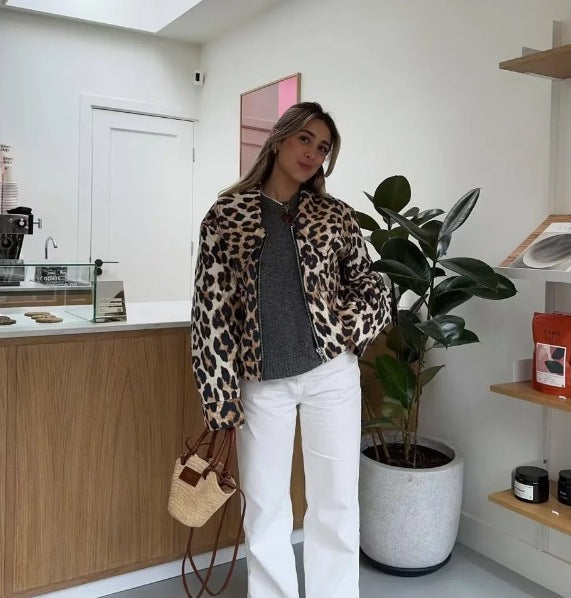 Women's Long Sleeved Leopard Print Jacket Jacket